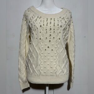 White House Black Market Ivory Classic Pears Sweater Size S